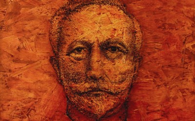 The Heir (after Kaiser Wilhelm II), 2008, electric pen and oil on osb plate, 70x62cm.