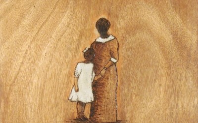 Muttersprache, 2004, oil and electric etching on plywood, 49.5x34.5cm